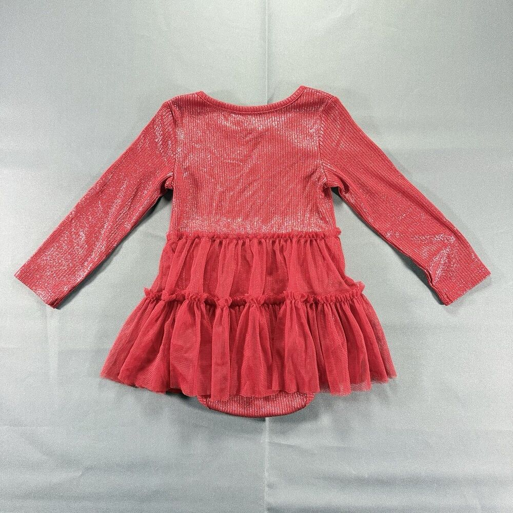Okie Dokie Red Tutu Skirted Dress Girls 24M Tulle Long Sleeve Ruffle - Picture 5 of 5